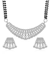 Beautiful Stylish CZ Mangalsutra Set - Silver. A set of CZ Mangalsutra jewellery and earrings, with silver plating & CZ Stones.