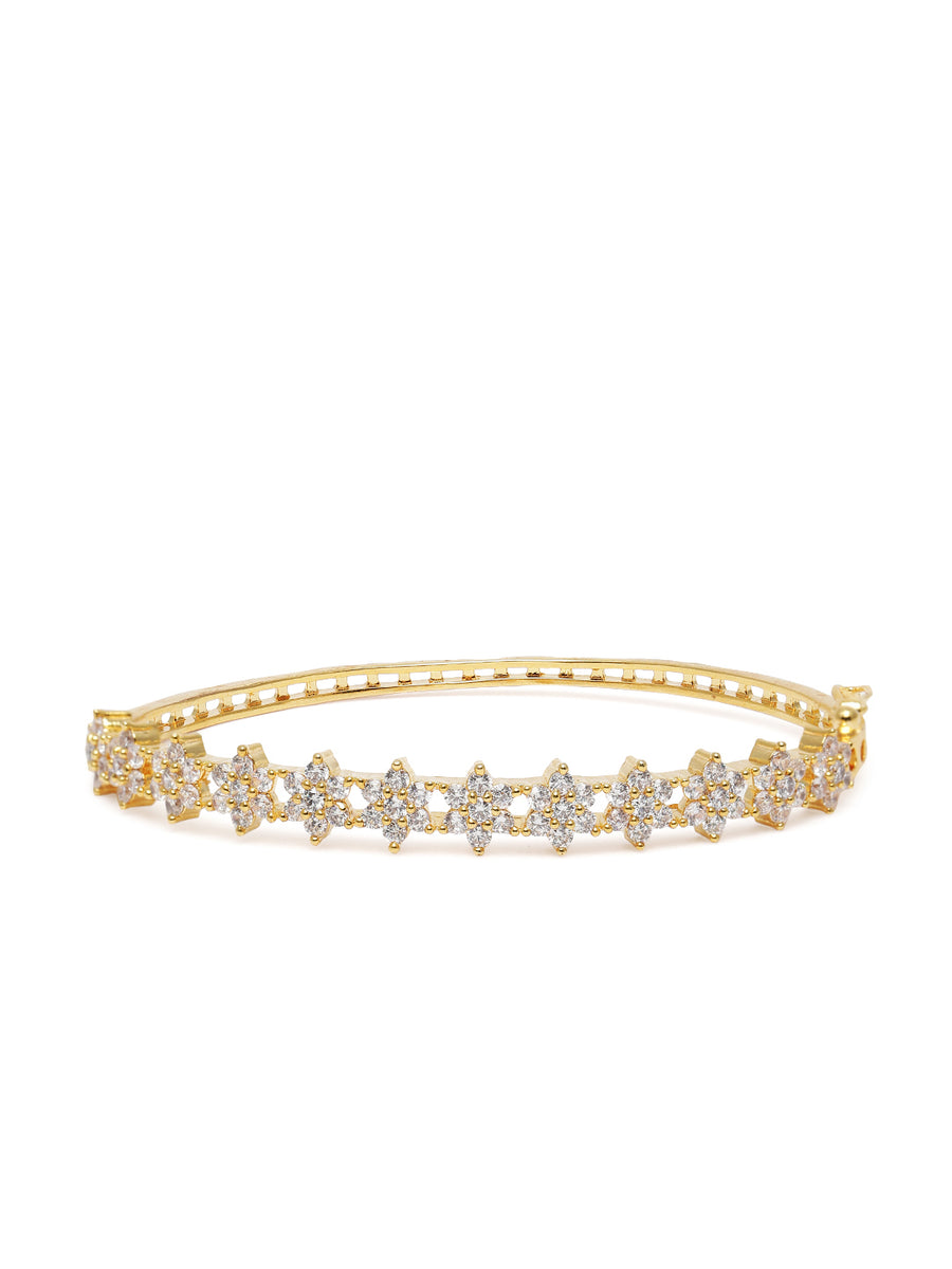 Stylish Flower CZ Studded kada  in Gold featuring Crystals kada bracelet  
