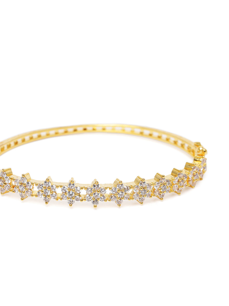 Stylish Flower CZ Studded kada  in Gold featuring Crystals kada bracelet  

