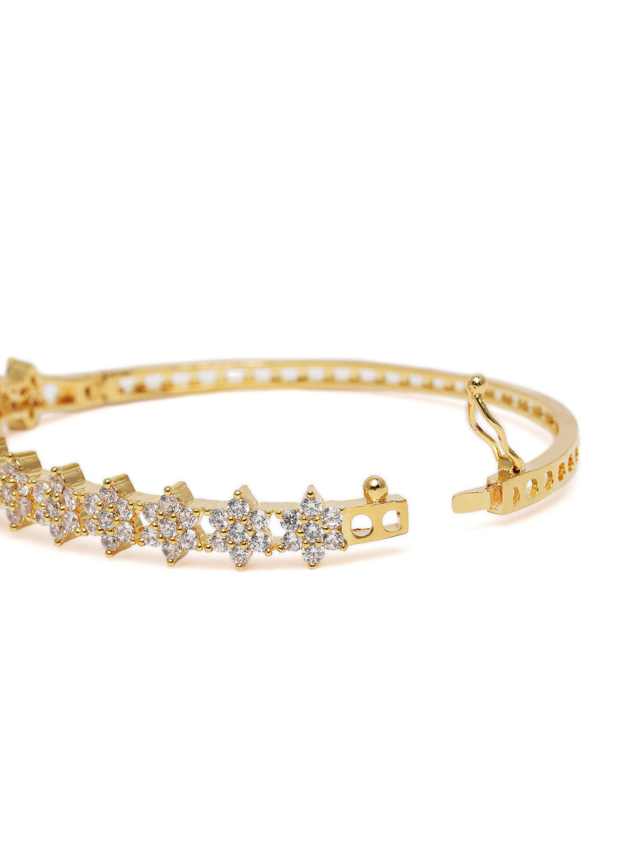 Stylish Flower CZ Studded kada  in Gold featuring Crystals kada bracelet  
