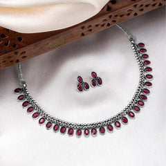 Elegance Synthetic Stone Necklace Set - Rani Pink