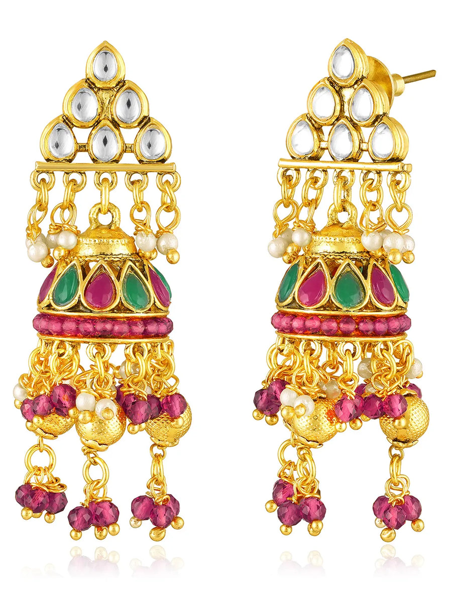 Multi Colour necklace earrings set crafted from alloy, adorned with faux kundan & beads for an elegant, timeless look | Peora
