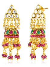 Multi Colour necklace earrings set crafted from alloy, adorned with faux kundan & beads for an elegant, timeless look | Peora
