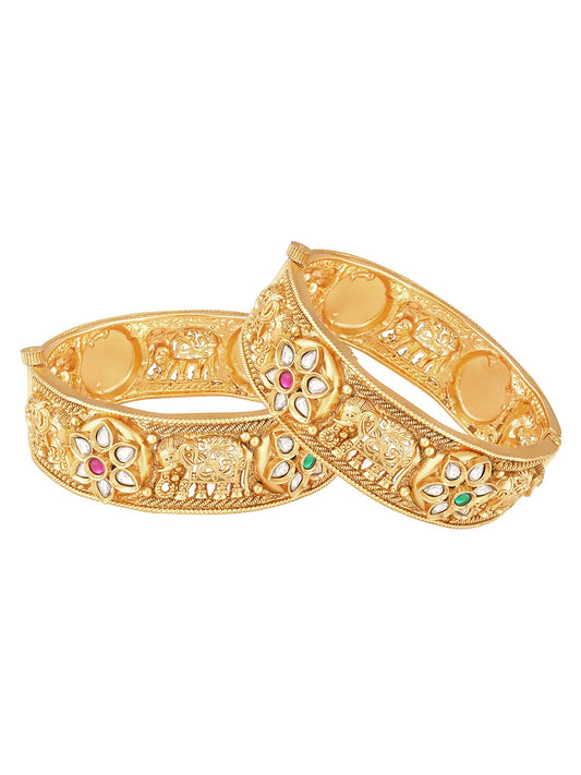 Gold - Rani Pink Green bangles crafted from brass, adorned with crystals for an elegant, timeless look | Peora
