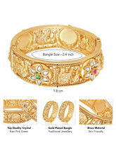 Gold - Rani Pink Green bangles crafted from brass, adorned with crystals for an elegant, timeless look | Peora
