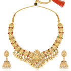 Gold - Rani Pink Green necklace earrings set crafted from brass, adorned with faux kundan & beads for an elegant, timeless look | Peora
