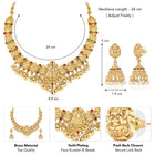Gold - Rani Pink Green necklace earrings set crafted from brass, adorned with faux kundan & beads for an elegant, timeless look | Peora
