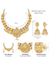 Gold - Rani Pink Green necklace earrings set crafted from brass, adorned with faux kundan & beads for an elegant, timeless look | Peora
