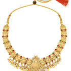 Gold - Rani Pink Green necklace earrings set crafted from brass, adorned with faux kundan & beads for an elegant, timeless look | Peora
