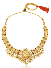 Gold - Rani Pink Green necklace earrings set crafted from brass, adorned with faux kundan & beads for an elegant, timeless look | Peora
