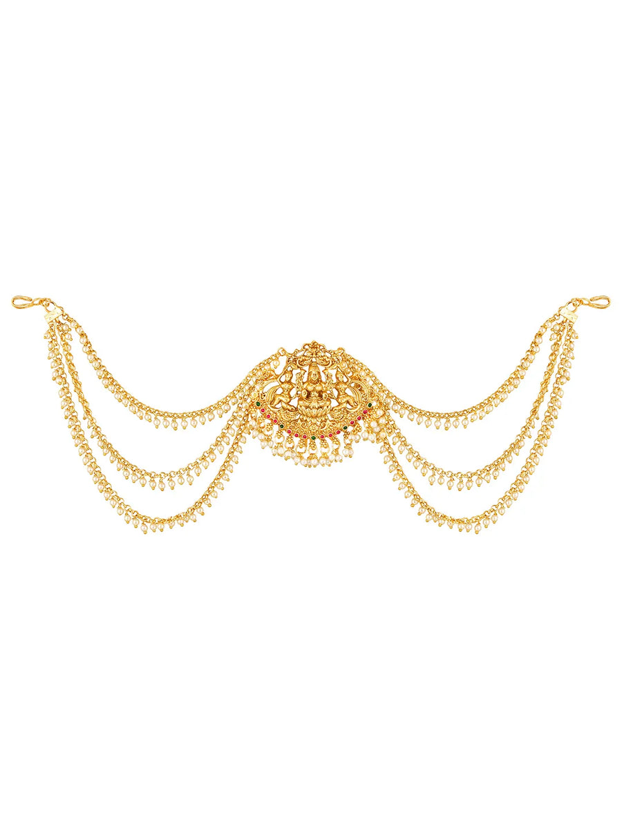 Gold - Rani Pink Green juda pin crafted from brass, adorned with faux kundan & beads for an elegant, timeless look | Peora
