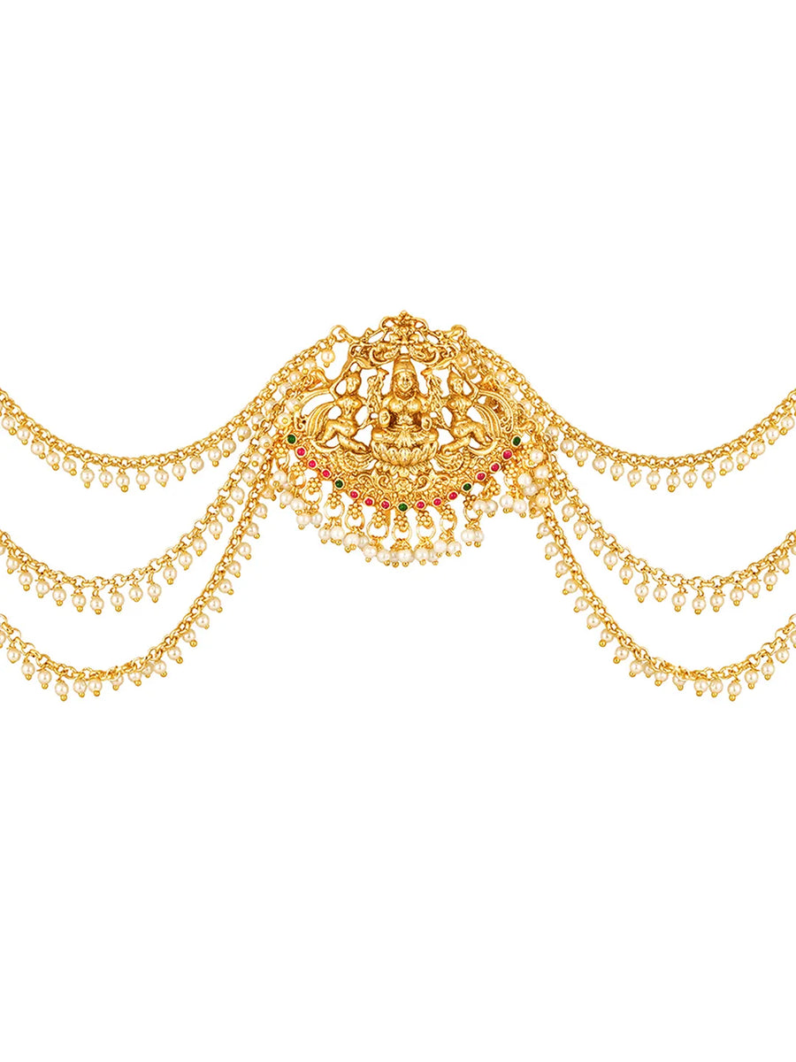 Gold - Rani Pink Green juda pin crafted from brass, adorned with faux kundan & beads for an elegant, timeless look | Peora
