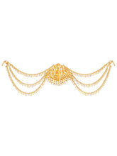 Gold - Rani Pink Green juda pin crafted from brass, adorned with faux kundan & beads for an elegant, timeless look | Peora
