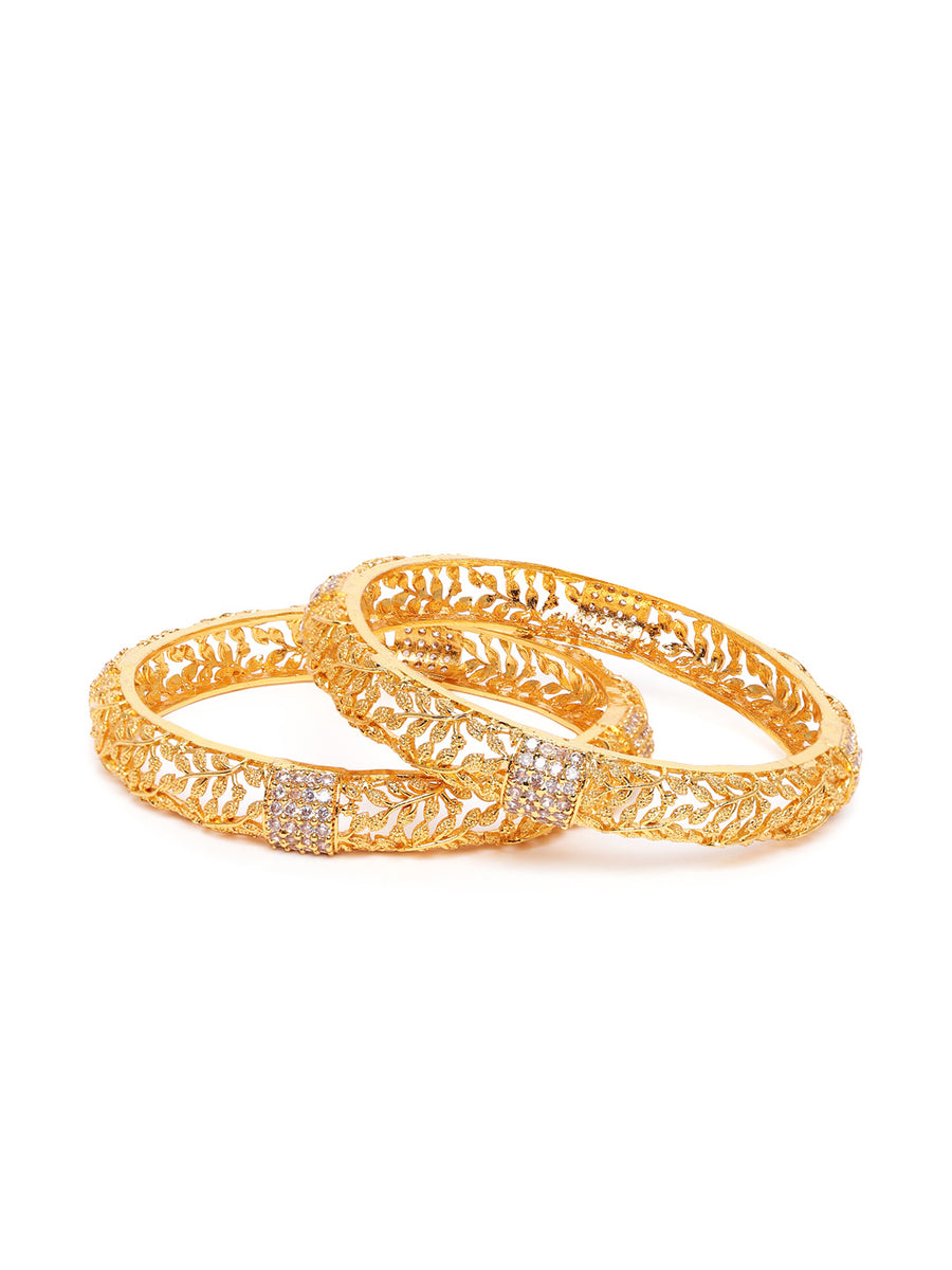 Ethnic Charm Leaf Motif Bangle Set in Gold featuring Crystals bangle set 
