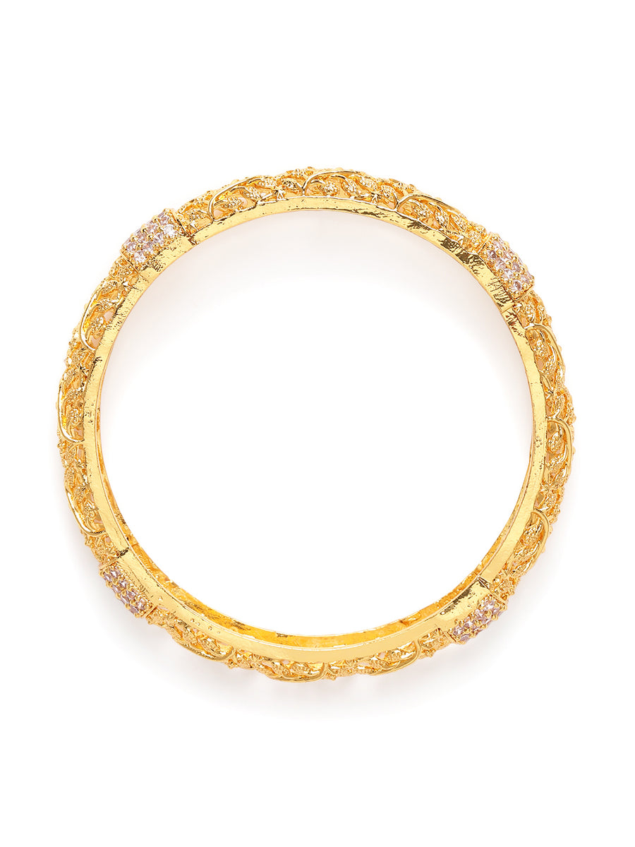 Ethnic Charm Leaf Motif Bangle Set in Gold featuring Crystals bangle set 
