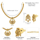 Radiant Elegance Golden Necklace Set. A golden necklace set with intricate designs, consisting of necklace and matching earrings.