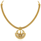 Radiant Elegance Golden Necklace Set. A golden necklace set with intricate designs, consisting of necklace and matching earrings.