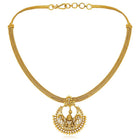 Radiant Elegance Golden Necklace Set. A golden necklace set with intricate designs, consisting of necklace and matching earrings.