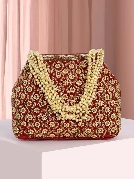 potli bag named Elegant Graceful Traditional Potli, featuring artificial beads detailing and soft 0 texture | Peora

