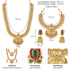 Gold - Rani Pink Green necklace earrings set crafted from brass, adorned with faux kundan for an elegant, timeless look | Peora
