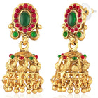 Gold - Rani Pink Green necklace earrings set crafted from brass, adorned with faux kundan for an elegant, timeless look | Peora
