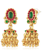 Gold - Rani Pink Green necklace earrings set crafted from brass, adorned with faux kundan for an elegant, timeless look | Peora
