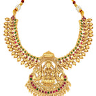 Gold - Rani Pink Green necklace earrings set crafted from brass, adorned with faux kundan for an elegant, timeless look | Peora

