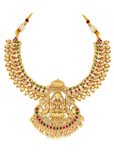 Gold - Rani Pink Green necklace earrings set crafted from brass, adorned with faux kundan for an elegant, timeless look | Peora
