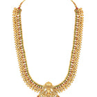 Gold - Rani Pink Green necklace earrings set crafted from brass, adorned with faux kundan for an elegant, timeless look | Peora
