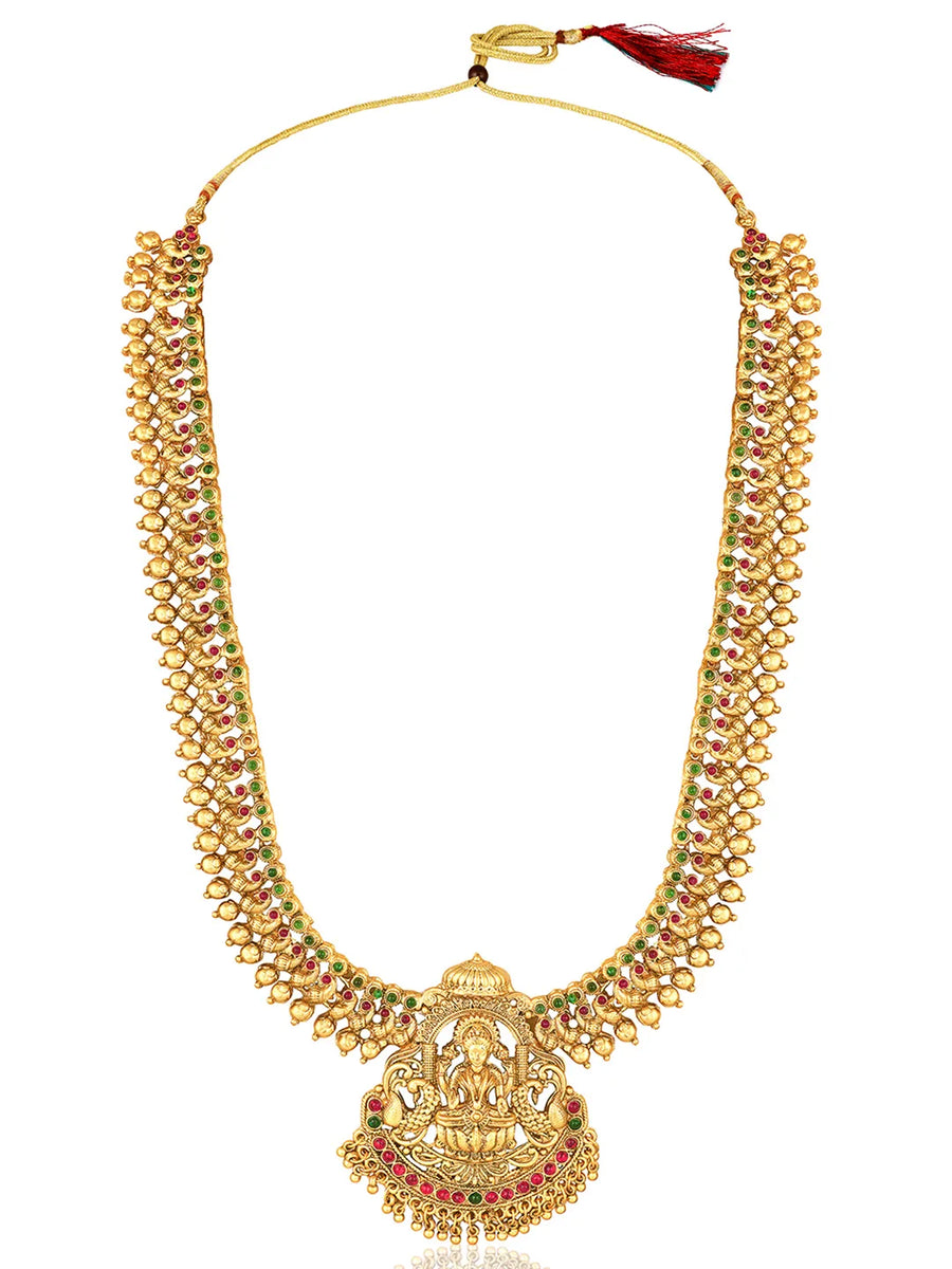 Gold - Rani Pink Green necklace earrings set crafted from brass, adorned with faux kundan for an elegant, timeless look | Peora
