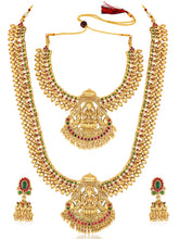 Gold - Rani Pink Green necklace earrings set crafted from brass, adorned with faux kundan for an elegant, timeless look | Peora
