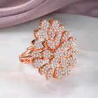 Stylish Shine CZ Statement Ring by Peora. A rose gold-plated adjustable ring with CZ stones with pattern.