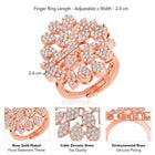 Stylish Shine CZ Statement Ring by Peora. A rose gold-plated adjustable ring with CZ stones with pattern.