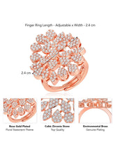 Stylish Shine CZ Statement Ring by Peora. A rose gold-plated adjustable ring with CZ stones with pattern.