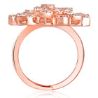 Stylish Shine CZ Statement Ring by Peora. A rose gold-plated adjustable ring with CZ stones with pattern.
