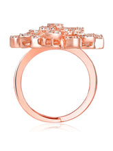 Stylish Shine CZ Statement Ring by Peora. A rose gold-plated adjustable ring with CZ stones with pattern.