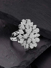 Stylish Shine CZ Statement Ring by Peora. A Silver-plated adjustable ring with CZ stones with pattern.