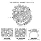 Stylish Shine CZ Statement Ring by Peora. A Silver-plated adjustable ring with CZ stones with pattern.