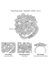 Stylish Shine CZ Statement Ring by Peora. A Silver-plated adjustable ring with CZ stones with pattern.