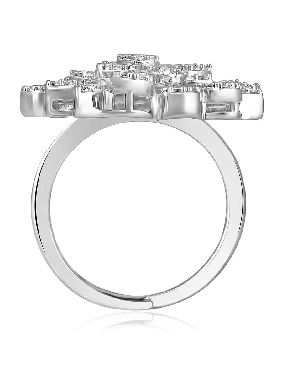 Stylish Shine CZ Statement Ring by Peora. A Silver-plated adjustable ring with CZ stones with pattern.
