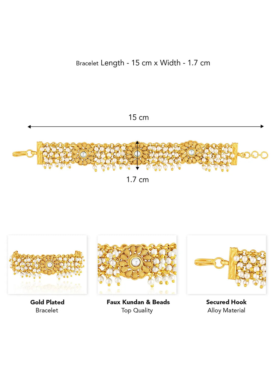 Golden necklace crafted from alloy, adorned with faux kundan & beads for an elegant, timeless look | Peora
