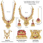 Gold - Rani Pink Green necklace earrings set crafted from brass, adorned with faux kundan & beads for an elegant, timeless look | Peora
