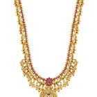 Gold - Rani Pink Green necklace earrings set crafted from brass, adorned with faux kundan & beads for an elegant, timeless look | Peora
