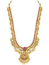 Gold - Rani Pink Green necklace earrings set crafted from brass, adorned with faux kundan & beads for an elegant, timeless look | Peora
