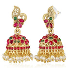 Gold - Rani Pink Green necklace earrings set crafted from brass, adorned with faux kundan & beads for an elegant, timeless look | Peora
