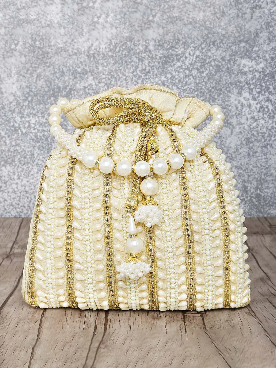 Wedding Bliss Wristlet Potli Bag - Cream