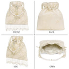 Cream potli bag named Heavy Zari Sequin Wedding Potli, featuring artificial beads detailing and soft fabric texture | Peora

