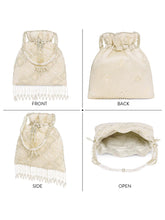 Cream potli bag named Heavy Zari Sequin Wedding Potli, featuring artificial beads detailing and soft fabric texture | Peora

