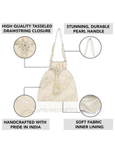 Cream potli bag named Heavy Zari Sequin Wedding Potli, featuring artificial beads detailing and soft fabric texture | Peora
