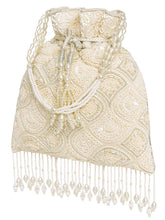 Cream potli bag named Heavy Zari Sequin Wedding Potli, featuring artificial beads detailing and soft fabric texture | Peora

